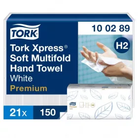   Tork Xpress® Soft Multifold hajtogatott kéztörlő - 2 rétegű, hófehér, 150 lap (Karton - 21 csg)