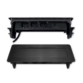   Commel bútorba süllyeszthető, rejtett elosztó 3 db aljzat, USB A+C fekete, 16A 3680W