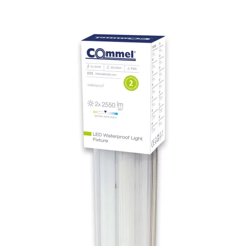 Commel LED armatúra lámpatest, por és víz mentes, 2db LED fénycsővel 2x24 W 156 cm 4000k