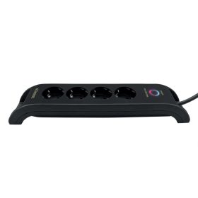   Commel elosztó, túlfeszültség elleni védelemmel, 4 aljzat 2db usb 2m, fekete, 16A, 3680W