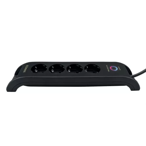 Commel elosztó, túlfeszültség elleni védelemmel, 4 aljzat 2db usb 2m, fekete, 16A, 3680W