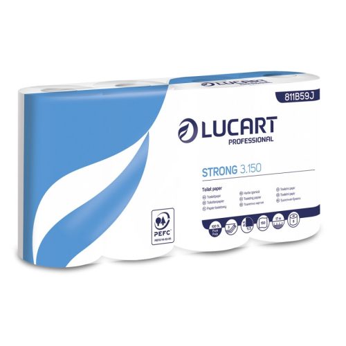 Lucart Strong 3.150 háztartási toalettpapír 3 rétegű, 150 lapos, 8x8 tekercs/zsák