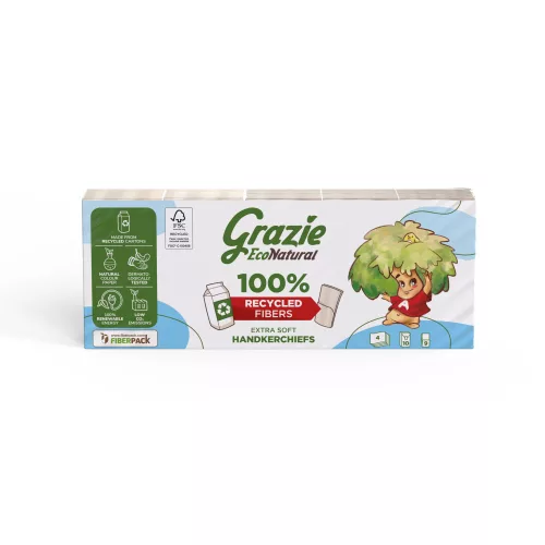 Lucart GRAZIE NATURAL Papírzsebkendő 4 rétegű 10x9 szál/csomag