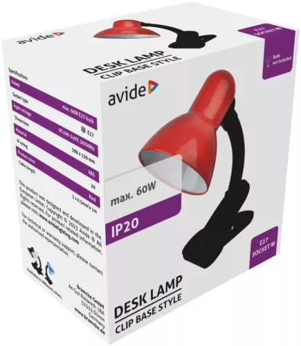 Avide Basic Asztali Lámpa Csíptethető Piros Max 60W