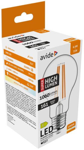 Avide LED Filament Globe 6.6W E27 A60 NW 4000K Super High Lumen