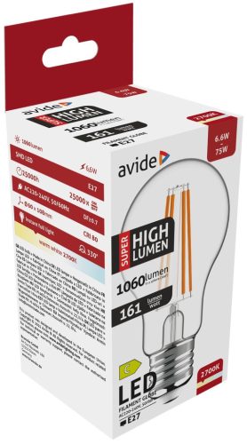 Avide LED Filament Globe 6.6W E27 A60 WW 2700K Super High Lumen