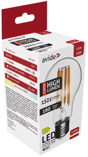 Avide LED Filament Globe 9.5W E27 A60 WW 2700K Super High Lumen