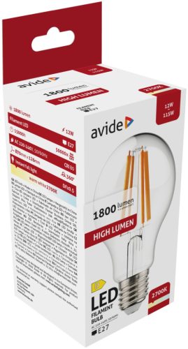 Avide LED Filament Globe 12W E27 A70 WW 2700K High Lumen