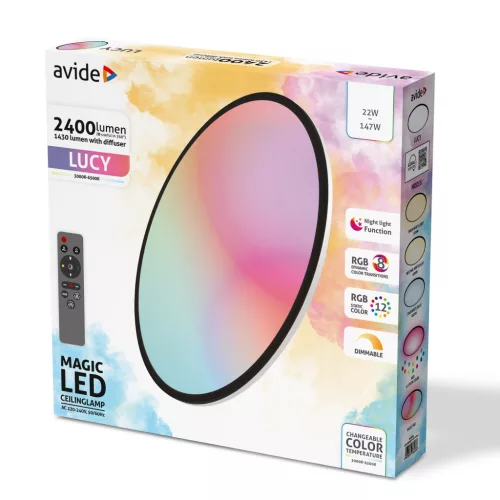 Avide LED Mennyezeti Lámpa Lucy 22W RGBIC+CCT Távirányítóval