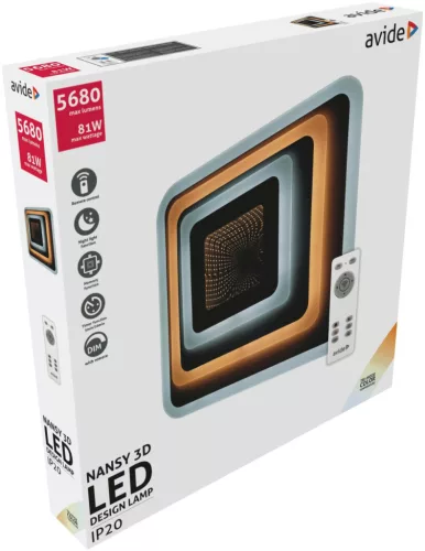 Avide Design Mennyezeti Lámpa Nansy-3D 81W(40,5+40,5) RF Távirányítóval