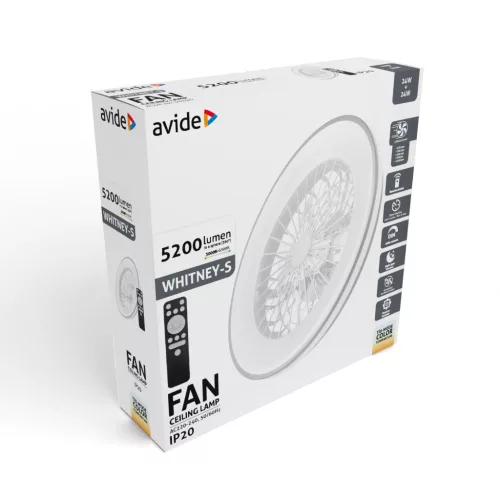 Avide Mennyezeti lámpa ventilátorral Whitney ezüst, 2x24W+15W motor, távirányítóval
