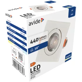 Avide LED panel Beépíthető 38° Négyzetes 5W CW 6400K