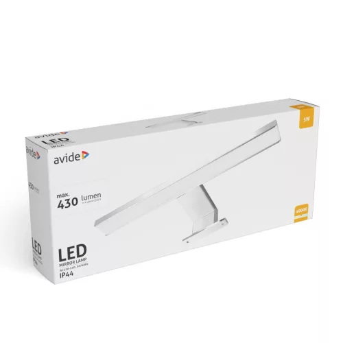 Avide LED Tükörvilágító Lámpa Szögletes Króm Alu 300mm NW 4000K 5W IP44