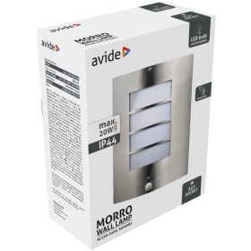   Avide kültéri fali lámpa Morro 1xE27 PIR IP44 Szatén Nikkel