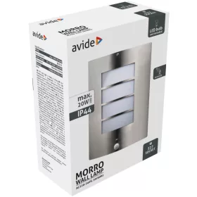   Avide kültéri fali lámpa Morro 1xE27 PIR IP44 Szatén Nikkel