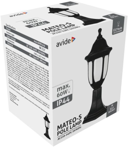 Avide Kültéri Álló Lámpa Mateo-S 430mm 1xE27 Fekete IP44