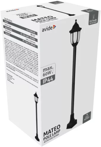 Avide Kültéri Álló Lámpa Mateo-XL 1220mm 1xE27 Fekete IP44