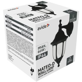 Avide Kültéri Fali Lámpa Mateo-D 1xE27 Fekete IP44