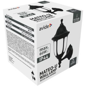 Avide Kültéri Fali Lámpa Mateo-U 1xE27 Fekete IP44