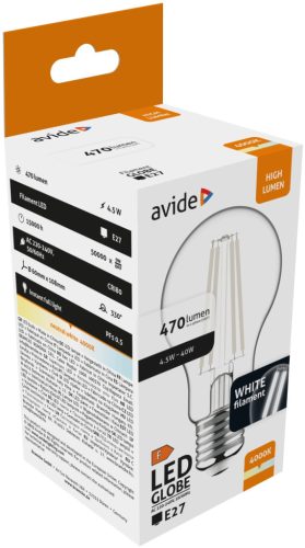 Avide LED White Filament Globe 10.5W E27 NW 4000K