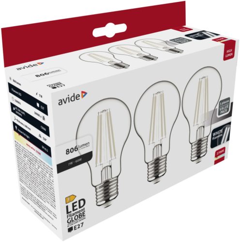 Avide LED White Filament Globe 7W E27 WW 2700K-3er