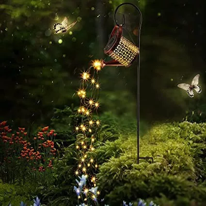 Napelemes locsolókanna LED lámpás, vízsugár-effekttel, meleg fehér IP44
