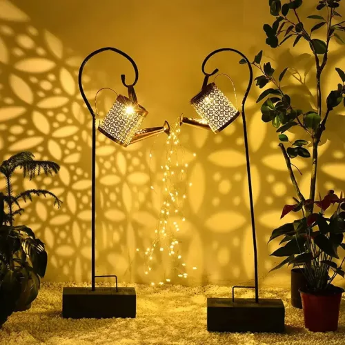 Napelemes locsolókanna LED lámpás, vízsugár-effekttel, meleg fehér IP44