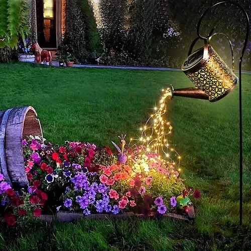 Napelemes locsolókanna LED lámpás, vízsugár-effekttel, meleg fehér IP44