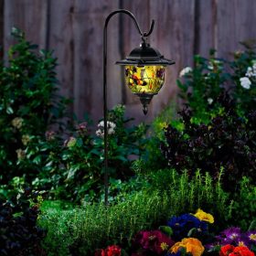   Tiffany LED szolár lámpa, napelemmel, leszúrható kerti dekorfény
