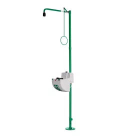   B-Safety ClassicLine biztonsági testzuhany szem- és arczuhannyal, gyűjtőtállal, padlóra szerelhető