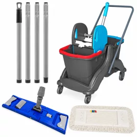   Professzionális felmosó kocsi szett (takarítókocsi, 40cm mop, mop tartó, nyél)