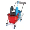 Takarítókocsi, krómvázas, zsáktartóval, 2x18 literes vödörrel