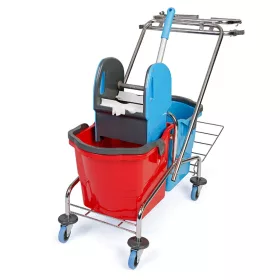   Takarítókocsi, krómvázas, zsáktartóval, 2x18 literes vödörrel