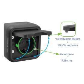   Commel falon kívüli 2P+F dugalj antracit csatlakozóaljzat IP55