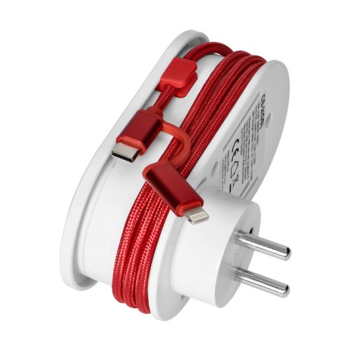 Virone hálózati elosztó adapter, telefontöltő schuko + USB A+C, USB C + lightning kábel