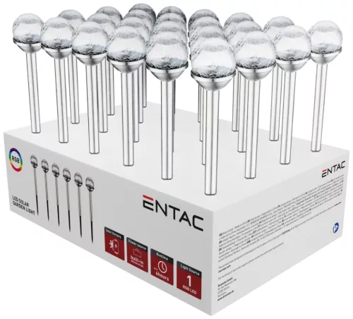 Entac Kerti Szolár Lámpa 340mm Rozsdamentes acél Üveg fej 1 LED RGB 24/kínáló
