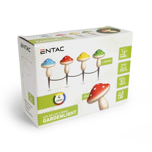 Entac Kerti Szolár Fényfüzér, Gomba, 20cm, 4db leszúrható LED, 4 színben