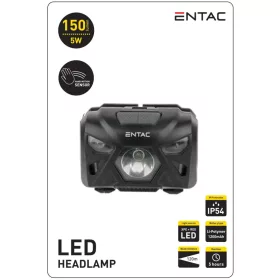 Entac Fejlámpa 5W Szenzoros XPE+Piros fény, Fekete