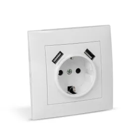   Entac Arnold süllyeszthető fali aljzat földelt + 2 USB 2.1A (össz.) Fehér
