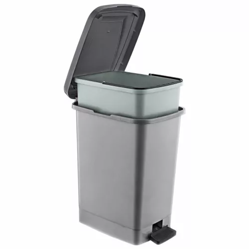 Slim Műanyag pedálos szemetes, ezüst/szürke, belső vödörrel 15L