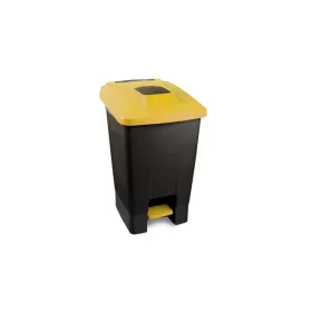   Planet Szelektív hulladékgyűjtő konténer, műanyag, pedálos,  fekete/sárga, 100L