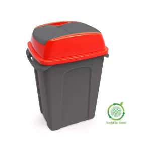   Planet Hippo Billenős Szelektív hulladékgyűjtő szemetes, műanyag, antracit/piros, 70L
