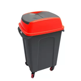   Planet Hippo Billenős Szelektív hulladékgyűjtő szemetes, műanyag, antracit/piros, 70L