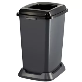   Planet Szelektív hulladékgyűjtő konténer, műanyag, nyitott fedeles, fekete, 50L