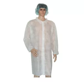   Látogató köpeny egyszerhasználatos PP zipzáros fehér 110x75cm, 42g, XL