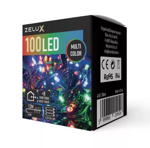 Zelux karácsonyi világítás, fényfűzér, 100 led, Multicolor, 12m